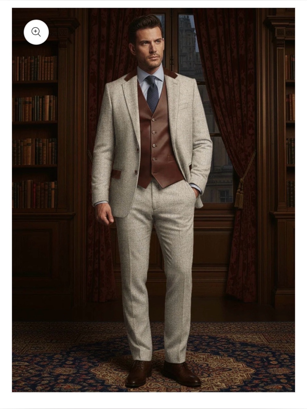 Studiosuit- Herringbone Light Beige Tweed Jacket. Size 44R